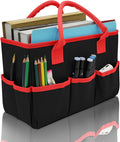 Cupohus Art Organizer Craft Storage Tote Bag with Pockets and Hadles, Oxford Fabric Carrying Caddy for Teacher, Officer, Artist, Students, Traveler, and more – Black with Red Edge