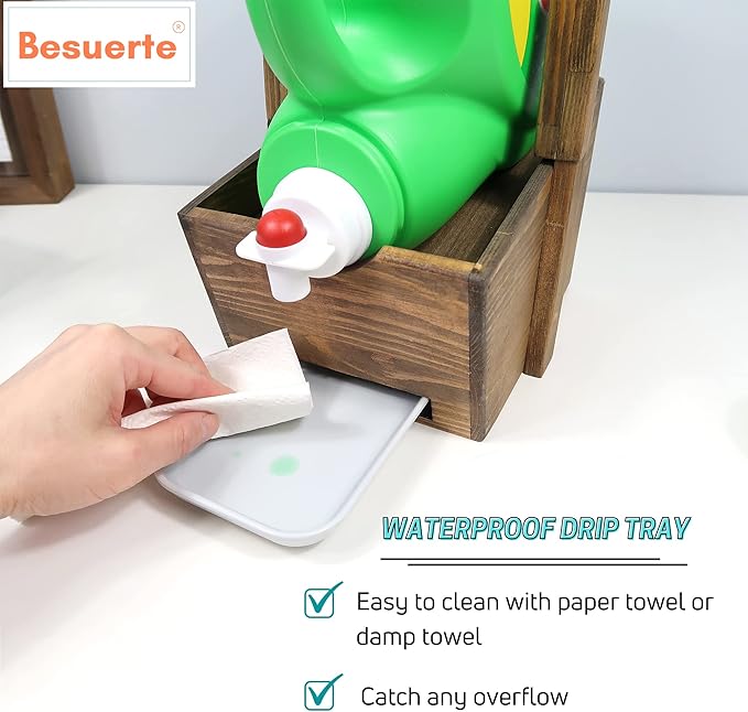Besuerte Laundry Detergent Stand - Farmhouse Laundry Detergent Shelf - Liquid Laundry Detergent Holder - Laundry Soap Holder - Detergent Organizer For Laundry Room(Jacobean)