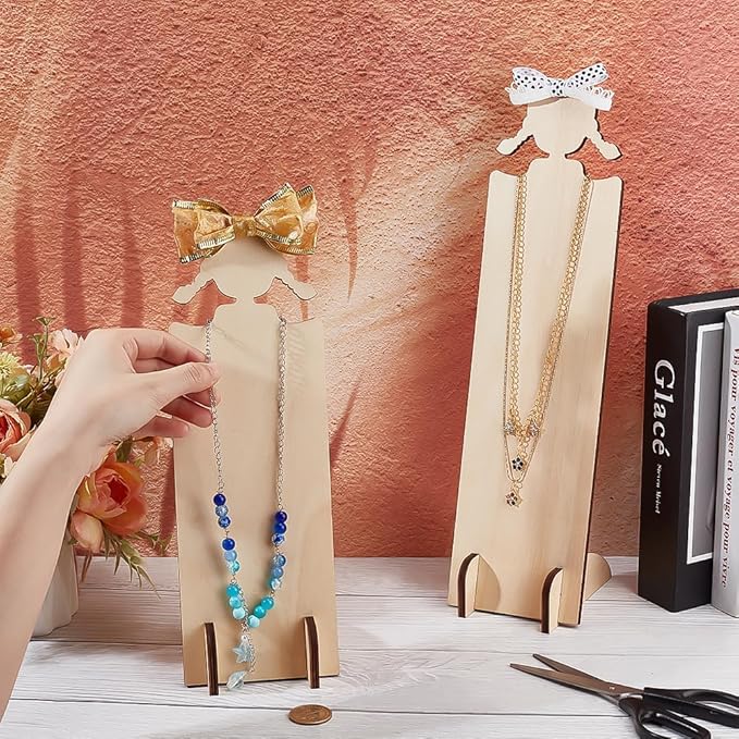 PH PandaHall 2pcs Wood Hair Clip Display Stand 2 Sizes Hairband Holder Racks Wooden Headband Storage Display Board Cute Hair Tie Necklace Holders for Headband Hair Accessories Organizer Dresser