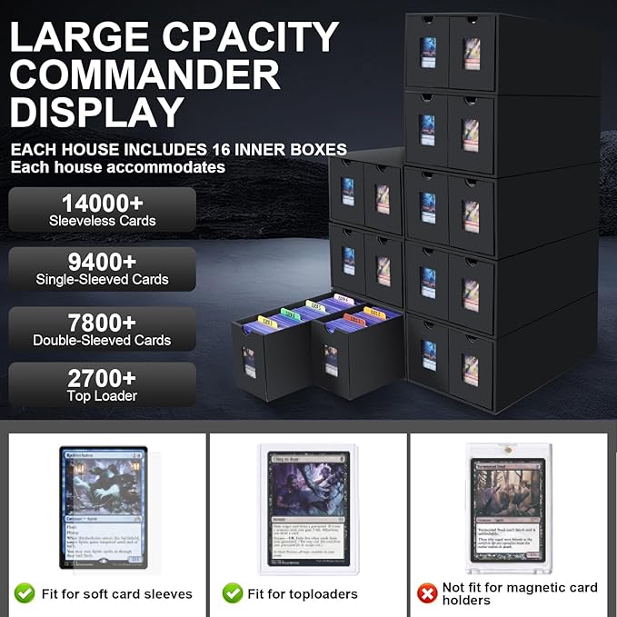 14000+ Card Storage Box, 2700+ Toploader Card Storage Box for Commander Display,with 72 Dividers, Labels & Tapes,Fit for TCG, PTCG, MTG