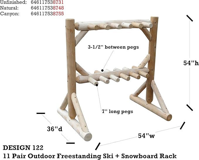 11-Place Freestanding Log Ski Rack Holder, Indoor & Outdoor Snowboard Racks, Standing Storage, Garage Racks for Snow Skis, Durable Snowboard Rack Garage Storage Organizer-Canyon Brown + 15" Anchor Kit