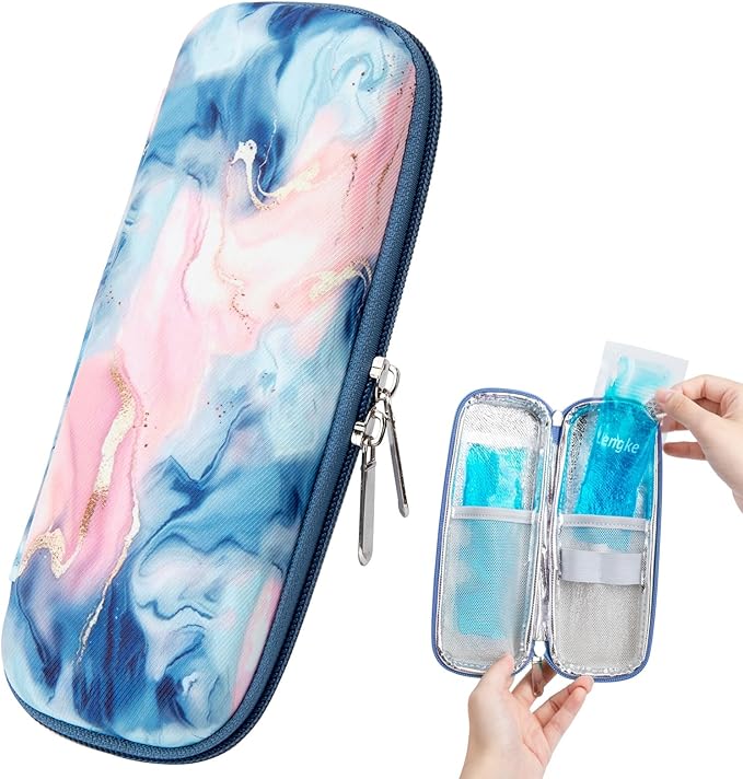 Leng Ke Upgraded Insulin Travel Case - EVA Diabetes Cooler TSA Approved With 2 Ice Packs, Portable Medicine Cooler for Insulin Pen (Pink)