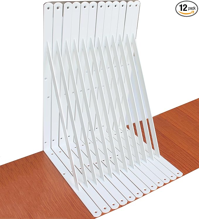 12 Pack L22 x H 12" White Heavy Duty Shelf Brackets with Screws Metal Shelf Brackets Shelf Support Angle Brackets for Shelves L Brackets Heavy Duty Floating Shelf