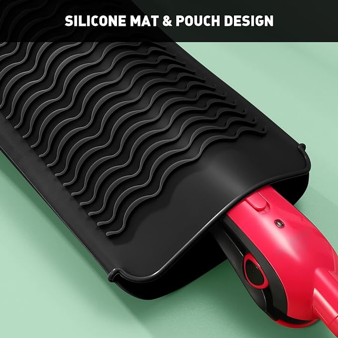 ZAXOP Resistant Silicone Mat Pouch for Flat Iron, Curling Iron,Hot Hair Tools (Black)