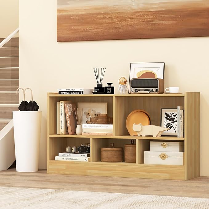 Giantex 5-Cube Bookcase, Freestanding 3-Tier Bookshelf with Spacious Top & Raised Base, Modern Display Storage Organizer, Multipurpose Book Shelf for Living Room, Bedroom, Playroom (Yellow)