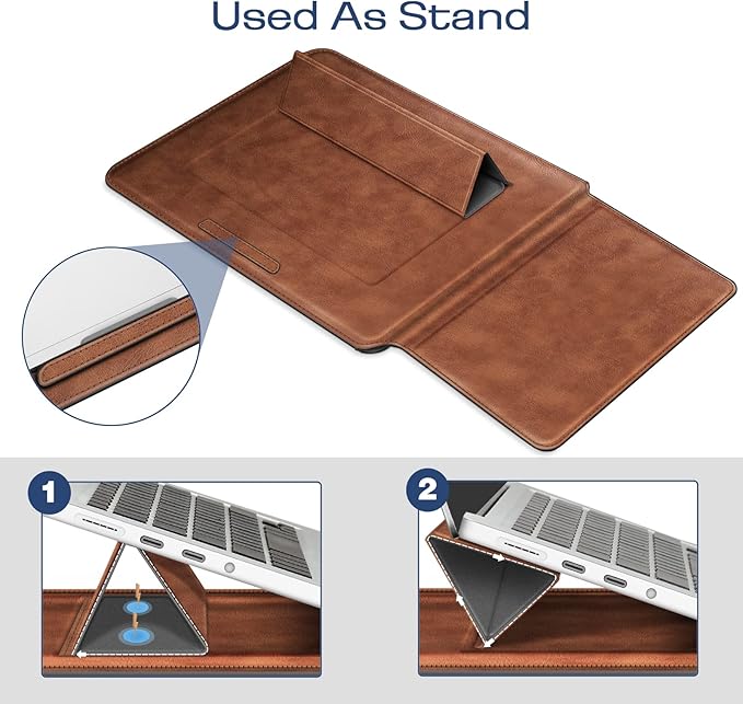 Fintie Sleeve Case for MacBook Air 13.6 A3240 A3113 A2681, Pro 14 A3434 A3401 A3185 A3112 A2992 A2918 A2779 A2442, MacBook Pro/Air 13 - PU Leather Slim Bag Cover with Stand Feature, Brown
