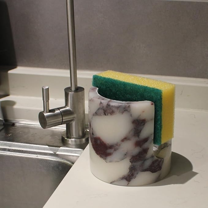 Natural Marble Travertine Sponge Holder for Kitchen Counter, Drying Rack, Sponge Caddy for Sink Organizer - Calacatta Viola Marble