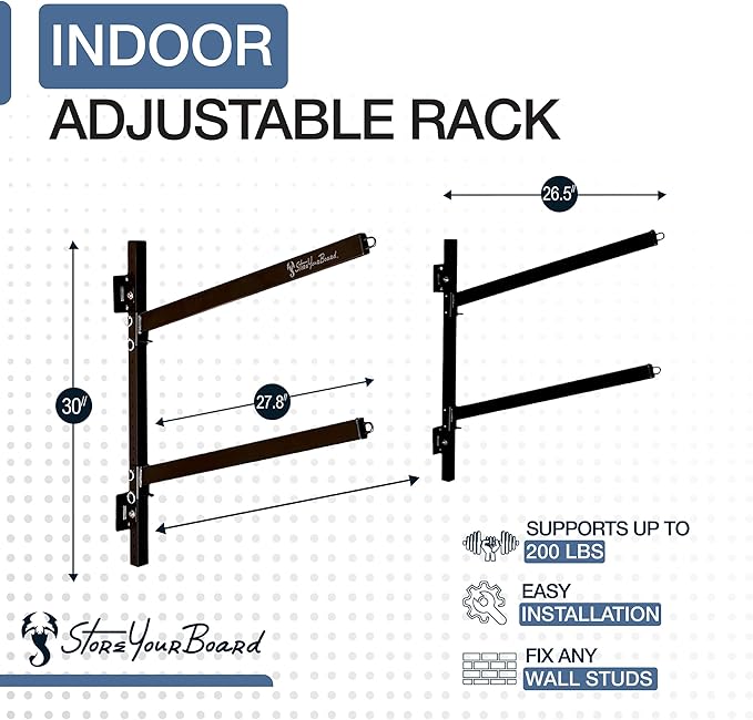 StoreYourBoard G-Kayak Wall Rack – Heavy-Duty Indoor Kayak Rack for 2 Boats, Adjustable Storage Wall Mount Hanger, Space-Saving Indoor Storage for Kayak Wall Mount - Holds 200 lbs - Silver