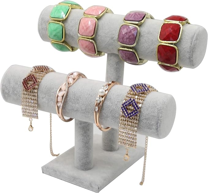 Wudygirl 2 Tier Bracelet Holder Velvet Bracelets Jewelry Holder Watches Holder Jewelry Display Stand Organizer Storage Bangle Necklace Showcase Towers(2 Tier Velvet)