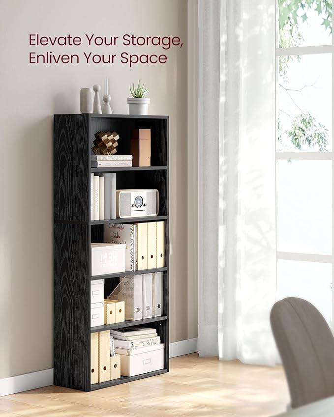VASAGLE Set of 2 Bookshelves, 23.6 Inches Wide, 5-Tier Open Bookcases with Adjustable Storage Shelves, Floor Standing Units, Ebony Black ULBC165T56-2