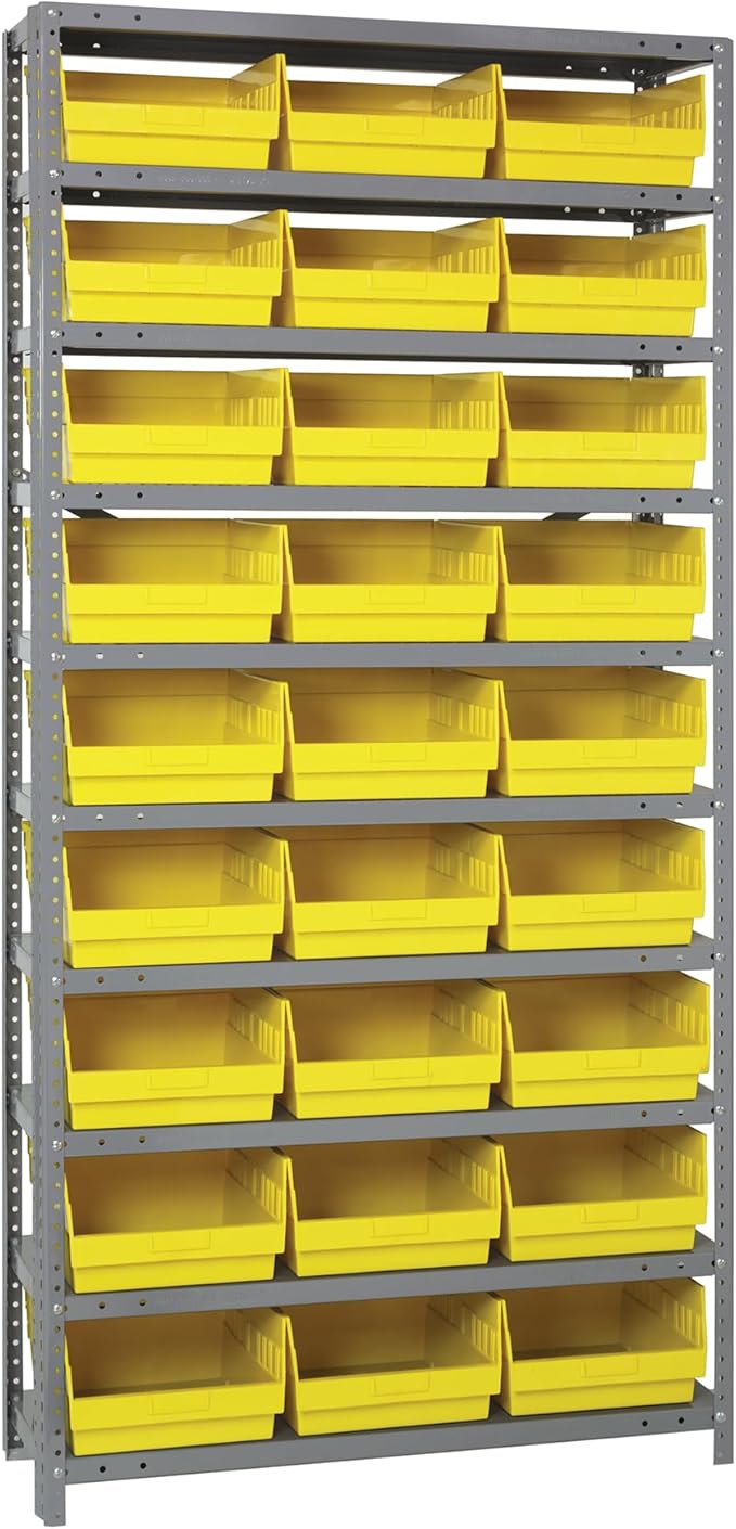 Quantum Storage Systems 1875-210YL Store More Steel Shelving Unit with 6" Shelf Bins, 18" D x 36" W x 75" H, Yellow