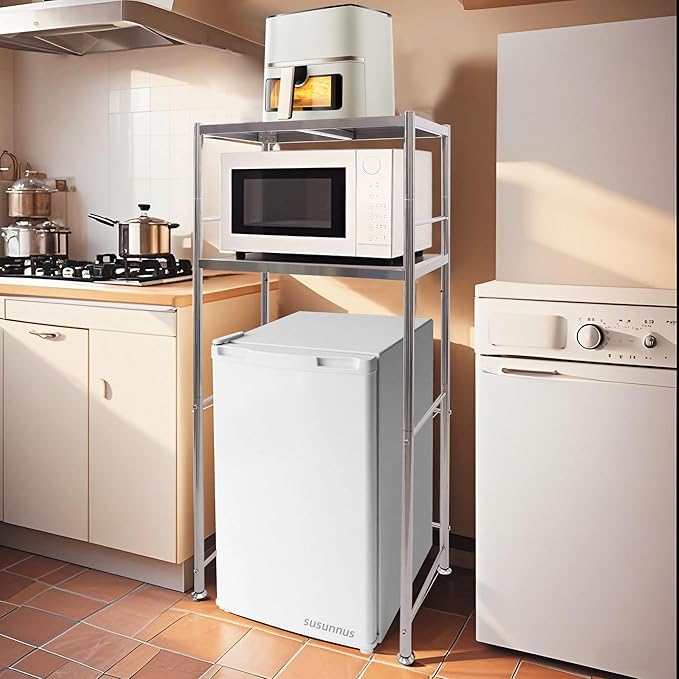 susunnus Stainless Steel Shelf,Kitchen Storage Shelves,Microwave Shelf,Mini Fridge Shelves,Adjustable Layers,Open Lower Tier,Laundry Room, Repository (2tier(23.6x15.7x53.1in))