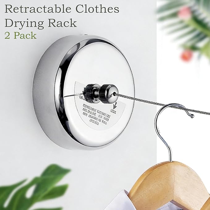 Heavy Duty Retractable Clothesline Indoor Outdoor 2-Pack of Stainless Steel Lines Offers Sturdy, Adjustable Drying Space. Doubles as a Practical Retractable Shower Curtain for Versatile use in Homes