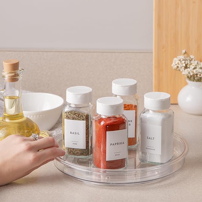 primebox 9.4" Lazy Susan Organizer. 360 Degree Rotating Turntable for Cabinets, Fridge, Vanity, Pantry, Bathroom, Under Sink Organizing, Countertops, Organizer for Spices Clear 2 Pack