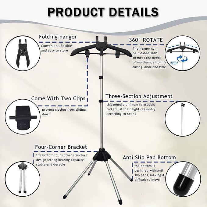 Garment Steamer Stand Rack for Clothes With Stand, Folding Garment Steamer Iron Stand With Ironing Gloves,Ideal for Travel and Home Ironing