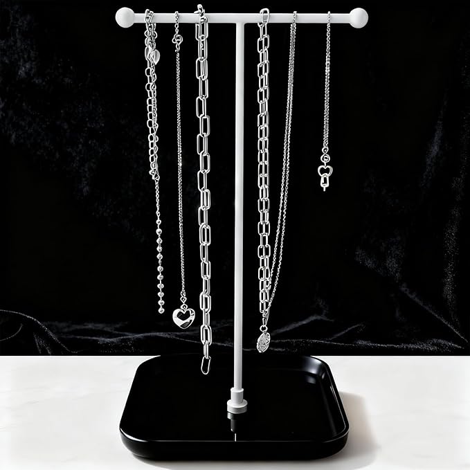 VROOMIUM Necklace Holder- Ceramic Base 1ft Height Jewelry Organizer Stand, Aesthetic Jewelry Hanger Display for Necklaces, Bracelets, Rings, Exhibidor de Collares-Minimalist Black