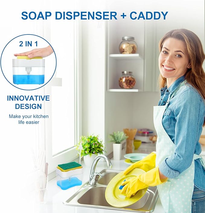 Premium Quality Dish Soap Dispenser - Countertop Kitchen, Sink Dish Washing Soap Dispenser 13 Ounces (Sponge Included)