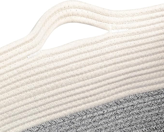 Storage Baskets for Clothes Fabric Cotton Rope Storage Basket with Handles, Decorative Woven Basket for Living Room,Closet Organizer Blankets, and 2bags (Silver Gray, L17.8×W12.5×H17.9)