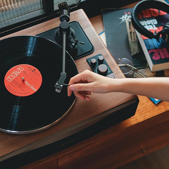 Paron Record Player Vintage Turntable for Vinyl Records with Built-in Speakers Bluetooth Retro Phonograph Wood Walnut