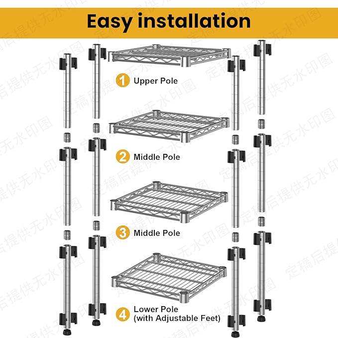 Metal Wire Shelving Unit Storage Shelves 4 Tier Adjustable Shelf Sturdy Steel Rack Standing Units Organizers organize for Laundry Bathroom Kitchen Closet Basement Garage Pantry Narrow Mesh Utility