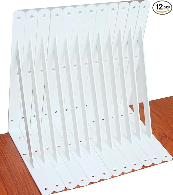 12 Pack L12 x H 8" White Heavy Duty Shelf Brackets with Screws Metal Shelf Brackets Shelf Support Angle Brackets for Shelves L Brackets Heavy Duty Floating Shelf