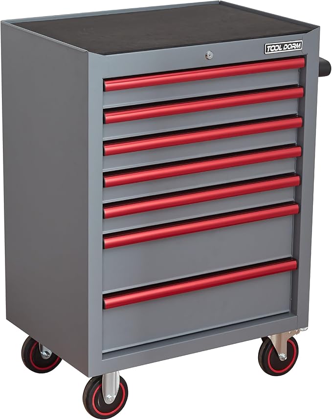 7-Drawer Rolling Tool Chest with Locking Wheels & Drawers, 18.11" D x 26.61" W x 38.3" H Mobile Tool Storage Cabinet, Heavy-Duty Garage Organizer with Ergonomic Handle