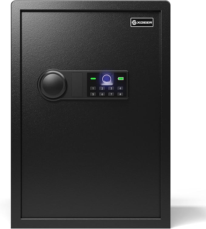 XDeer Biometric Safe Box, Quick-Access Security Safe Box with Upgraded Fingerprint, Steel Handgun Safe Lock Box for Kid/Home/Office (2.04 Cubic Feet)