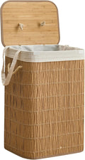 Laundry Hamper with Lid, 18.72 Gallons (72L) Laundry Basket with 2 Removable Liner Bags, Synthetic Rattan Clothes Hamper, laundry organization for bathroom, laundry room, Natural