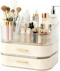 Makeup Organizer for Vanity with Stackable Drawers, 360 Rotating Makeup Brush Holder Large Cosmetic Display Case for Dresser, Bathroom Countertop Skincare Organizers and Storage (3-layer)