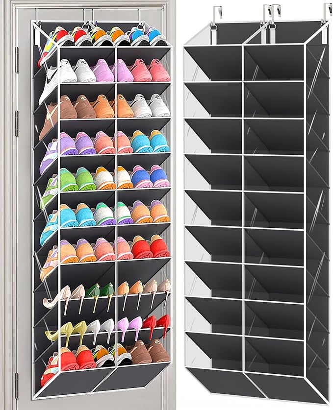 30 Pairs Over the Door Shoe Organizer, Clear Pockets Hanging Shoe Storage for Closet, 10-Tier Door Shoes Rack Storage Fit All the Family's Sneakers, Boots, Heels, Dark Grey