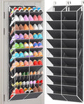 30 Pairs Over the Door Shoe Organizer, Clear Pockets Hanging Shoe Storage for Closet, 10-Tier Door Shoes Rack Storage Fit All the Family's Sneakers, Boots, Heels, Dark Grey