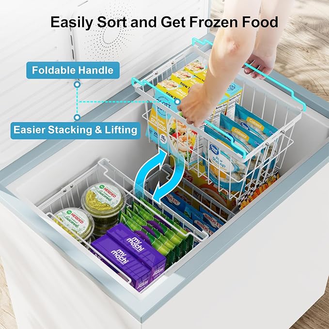 iSPECLE Chest Freezer Organizer Bins - Fit 5 to 9 Cu.FT, 6 Pack Large Adjustable Freezer Organizer Bins for Deep Freezer, Easy Access & Stackable Chest Freezer Organizer Hold More Food, White