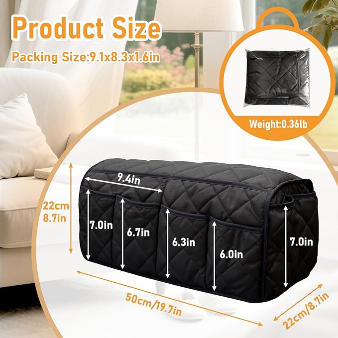 Armchair Caddy, Sofa Armrest Organizer, Non Slip Remote Control Holder for Recliners, Recliner Arm Caddy with 14 Pockets Storage for TV Remote, Phone, Magazine (Black)