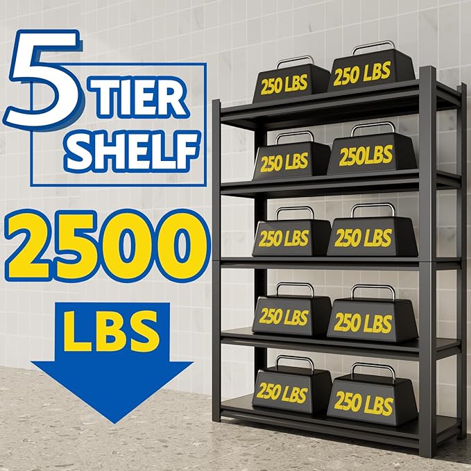 72''H Garage Shelving Heavy Duty,2500LBS Storage Shelves,5-Tier Adjustable Metal Shelve Storage Shelf Rack, Industrial Shelving Unit for Garage,Warehouse, Basement (35" W x 15.7" D x 72" H) 2PC