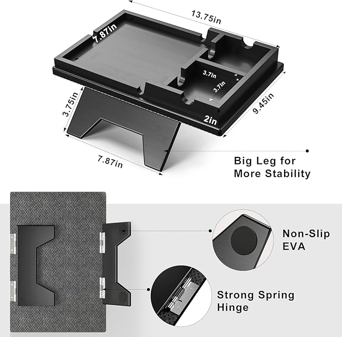 Black Couch Cup Holder Tray - 2 in 1 Couch Armrest Table with Be Slide-Away Detachable Double Holder - Foldable Sofa Armchair Caddy for Drinking Snacks iPad TV Remote