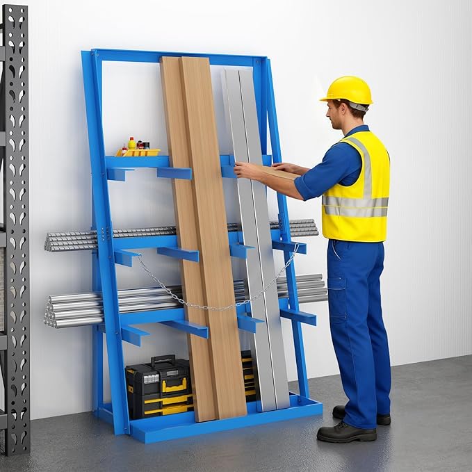 Vertical Bar Rack, 3000 Lbs Weight Capacity, Steel Bays Long Parts Storage Rack, Lumber and Metal Garage Organizer, Heavy Duty Pipe Organizer for Shop Basement