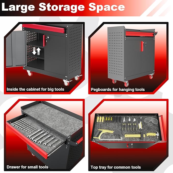 Metal Garage Storage Cabinet with Wheels,Lockable Storage Cabinets with Adjustable Shelf,Steel Tool Locker with Pegboard and Handle for Garage,Warehouse