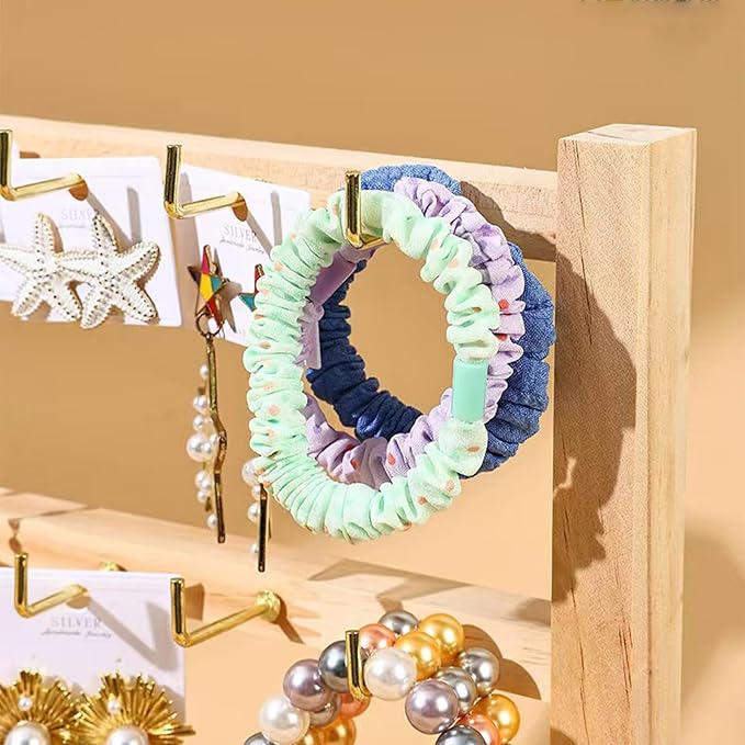 4 Layers of Wooden Display Eacks With Hooks for Necklaces. Rings, Earrings, Bracelets, And Other Jewelry Storage Display Rack