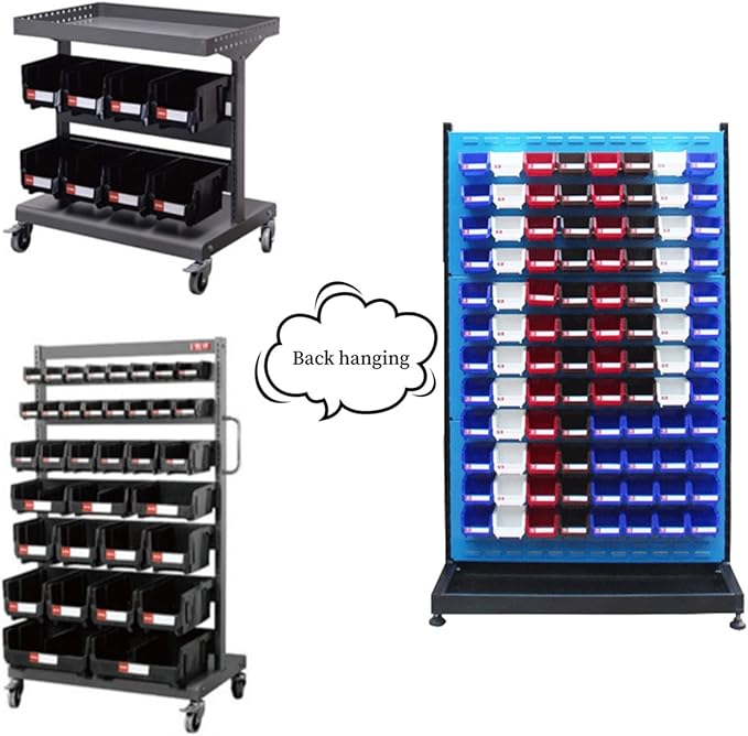 Pe&Hui Storage Organizer Bins,Wall Mount Storage Parts Rack,Stackable Shop Tool Bins for store Screws,Small Parts,Office Supplies and other Accessories (8Pack Blue&White) …