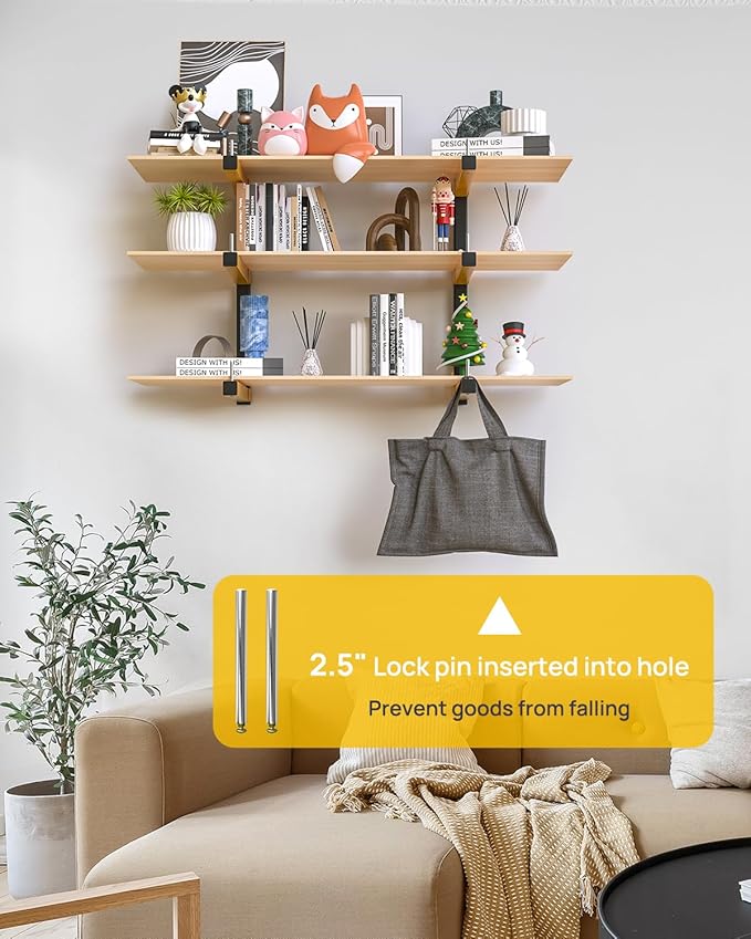 Lumber Rack Wall Mount Storage Racks Folding Wood Organizer Heavy Duty Shelf Brackets With 6-Level 720 Lbs Capacity Yellow Metal Utility Racks Garage Wall Shelving for Indoor and Outdoor Use (4 Pack)