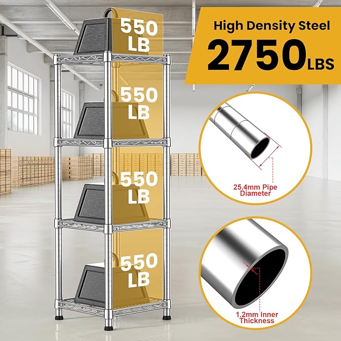 Metal Wire Shelving Unit Storage Shelves 4 Tier Adjustable Shelf Sturdy Steel Rack Standing Units Organizers organize for Laundry Bathroom Kitchen Closet Basement Garage Pantry Narrow Mesh Utility