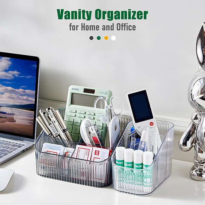 Amber Makeup Organizer, Makeup Brush Holder 8 Cups for Vanity, Bathroom Countertop Organizer, Dresser Cups for Cosmetic Display, Skincare Cups, Perfume Stand, Toiletry