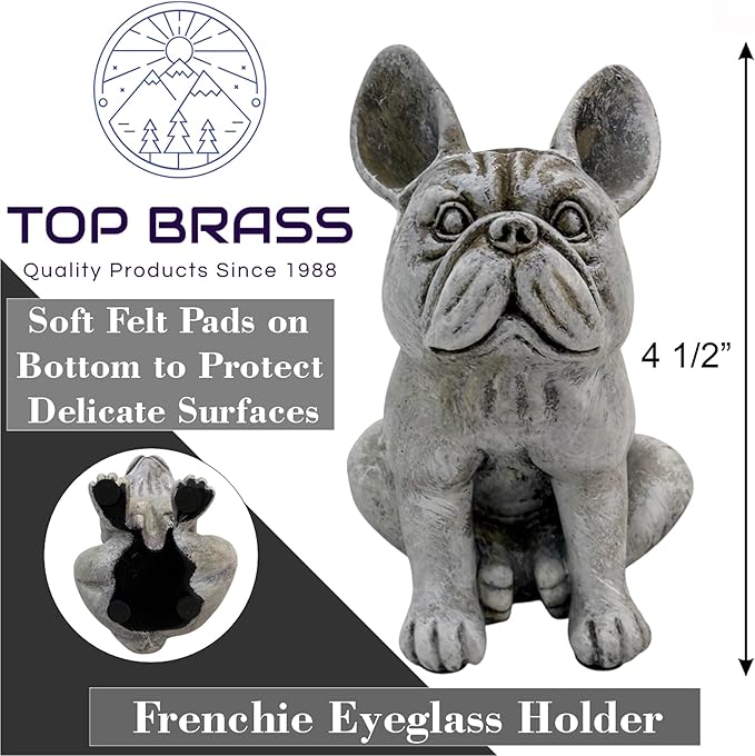 Top Brass Cute French Bulldog Eyeglass Holder – Whimsical Reading Glasses Stand – Funny Desk Nightstand Rack Display Organizer – Frenchie Puppy Dog Pet Decor