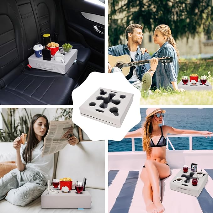 Couch Cup Holder Pillow-Sofa Cup Holder for Bed, Rv, Tv, Car, Man Cave, Backseat | Remote, Drinks, Snacks Tray Organizer Caddy Cupholder (Square-PU Grey)