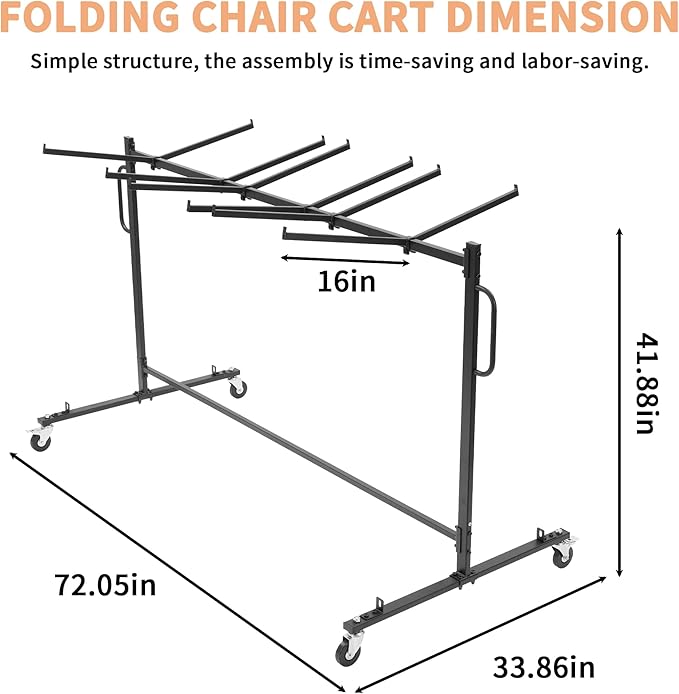 Folding Chair Rack with Wheels, Heavy Duty Steel Chair Cart for 42 Chairs or 12 Tables, Folding Chair Racks for Storage Dolly, Large Chair Holder W/Elastic Cords,Dust Cover (Single Layer)
