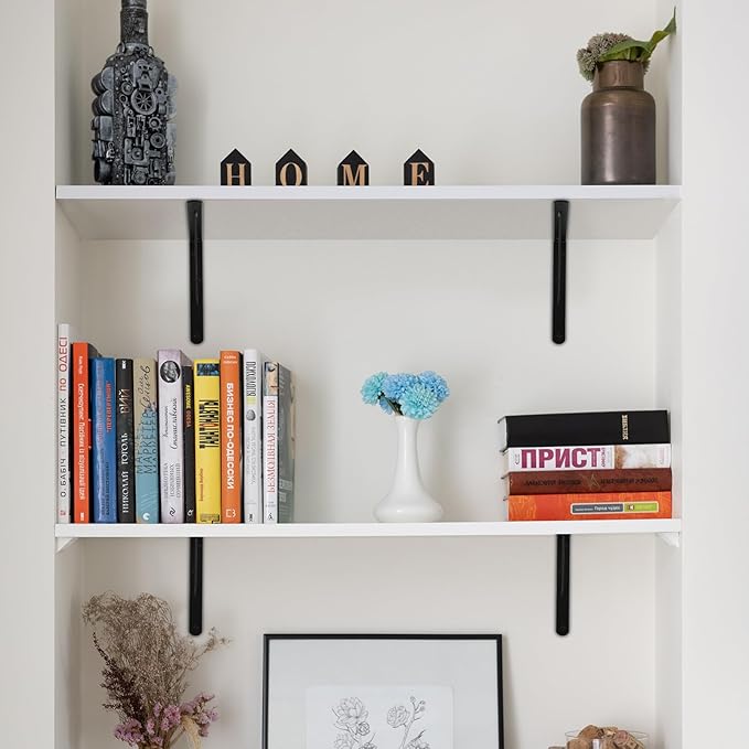 24 Pack L12 x H 8" Black Heavy Duty Shelf Brackets with Screws Metal Shelf Brackets Shelf Support Angle Brackets for Shelves L Brackets Heavy Duty Floating Shelf