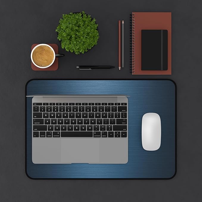Brushed Metal Texture Desk Mat - Extended Mouse Pad & Desk Pad, Neoprene Surface, Non-Slip Rubber Base, Stitched Edges, Desk Protector for Keyboard & Mouse, Sizes 12x18/12x22/16x32 (Blue, 12x18)