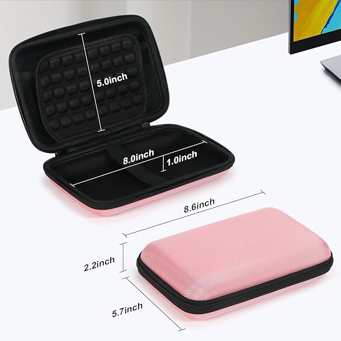 Large Hard Shell Carrying Case for External Hard Drive, Power Bank, Charger, Cable, Heart Monitor, Cell Phone, Electronic Accessories Organizer - Pink Storage Pouch Travel Bag for Girls, Women, Lady