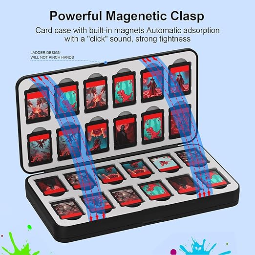 QuoLumPIA 48 Game Card Case Compatible for Nintendo Switch 2/OLED/Switch/Switch Lite, storage 48 Game Cards & 80 Micro SD cards, Black, hard shell, magnetic closure, soft silicone linning