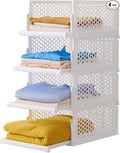 Pull-out Plastic Storage Basket,Stackable Closet Organizers Drawer Anti-Tipping, Reinforced Stable Shelf Container for Bathroom Laundry Room Storage, Space-Saving Clothes Storage (White, 4L)